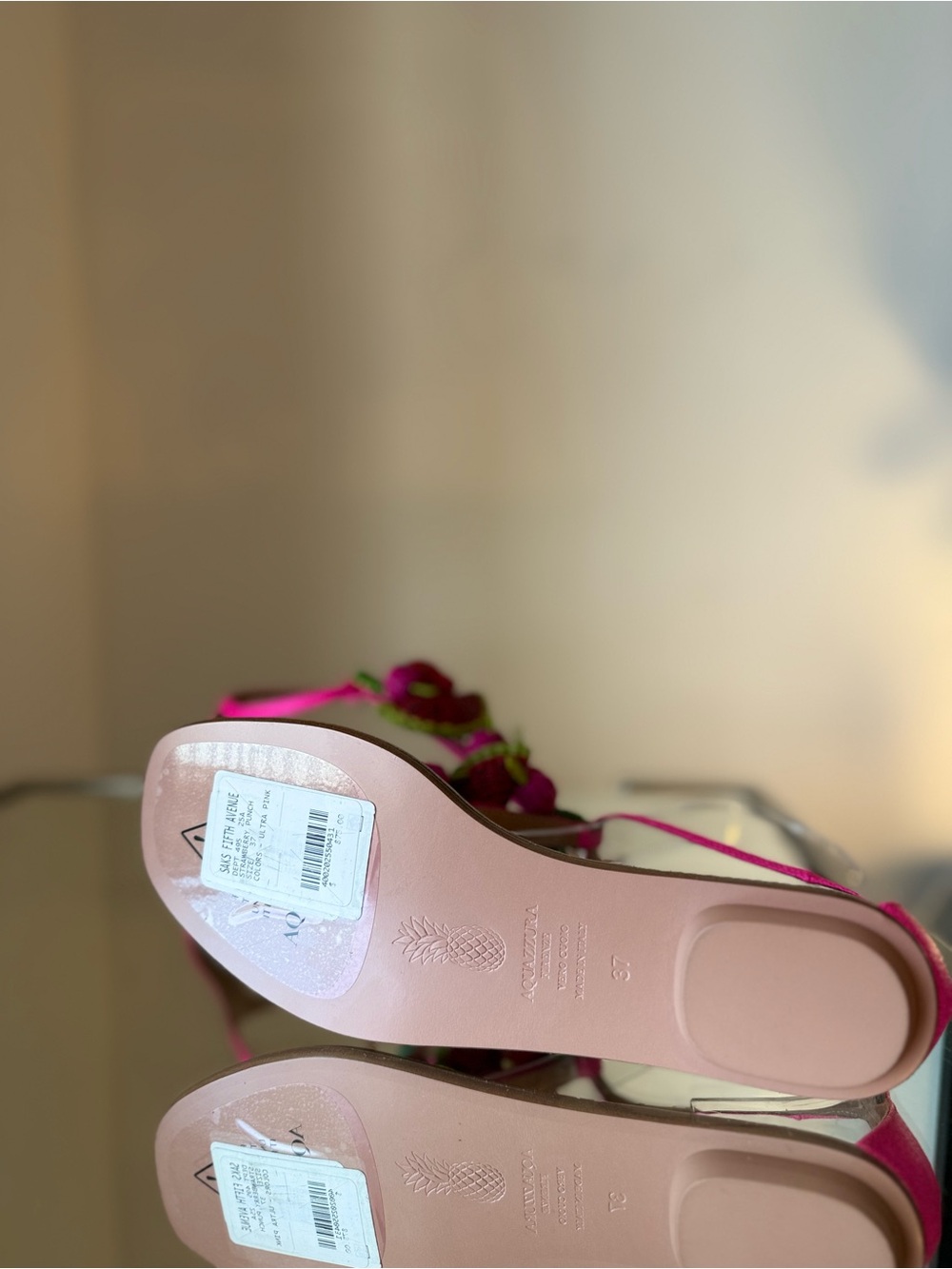 New Aquazzura Strawberry Punch raffia thong sandals 37 $875 - Picture 13 of 14